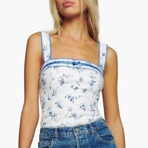 Floral Blue and White Women's Top